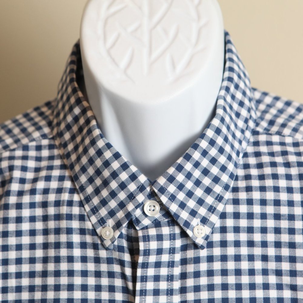 L.L. Bean Navy and White Gingham Button-Down Shirt